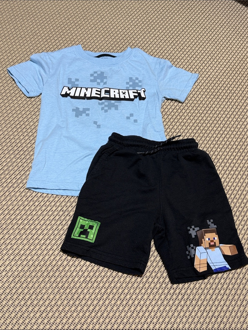 Minecraft Kids Blue & Black Matching Tee and Shorts Set